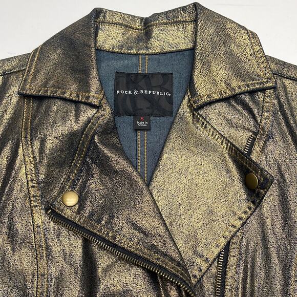 ROCK & REPUBLIC Women’s Small Gold Blue Jean Jacket - Picture 2 of 4